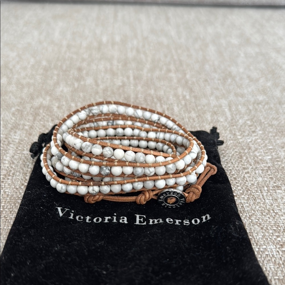 Victoria Emerson White and Tan Howlite Wrap Bracelet